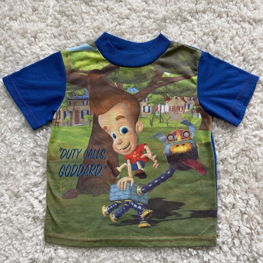 Vtg 03' Kids Jimmy Neutron Boy Genius Shirt 4/5 Duty Calls Goddard Y2K Nostalgic